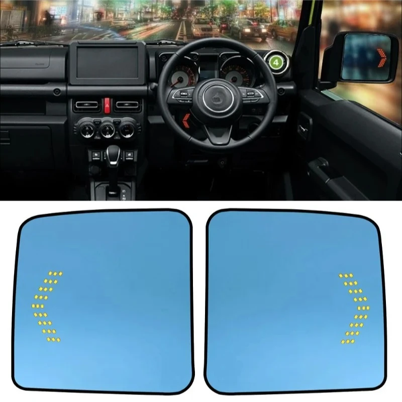 

Car Rearview Mirror Heating Ultra Wide Angle Dynamic Turn Signal Anti-glare Blue Glass Reversing Mirror For Suzuki Jimny JB64/74