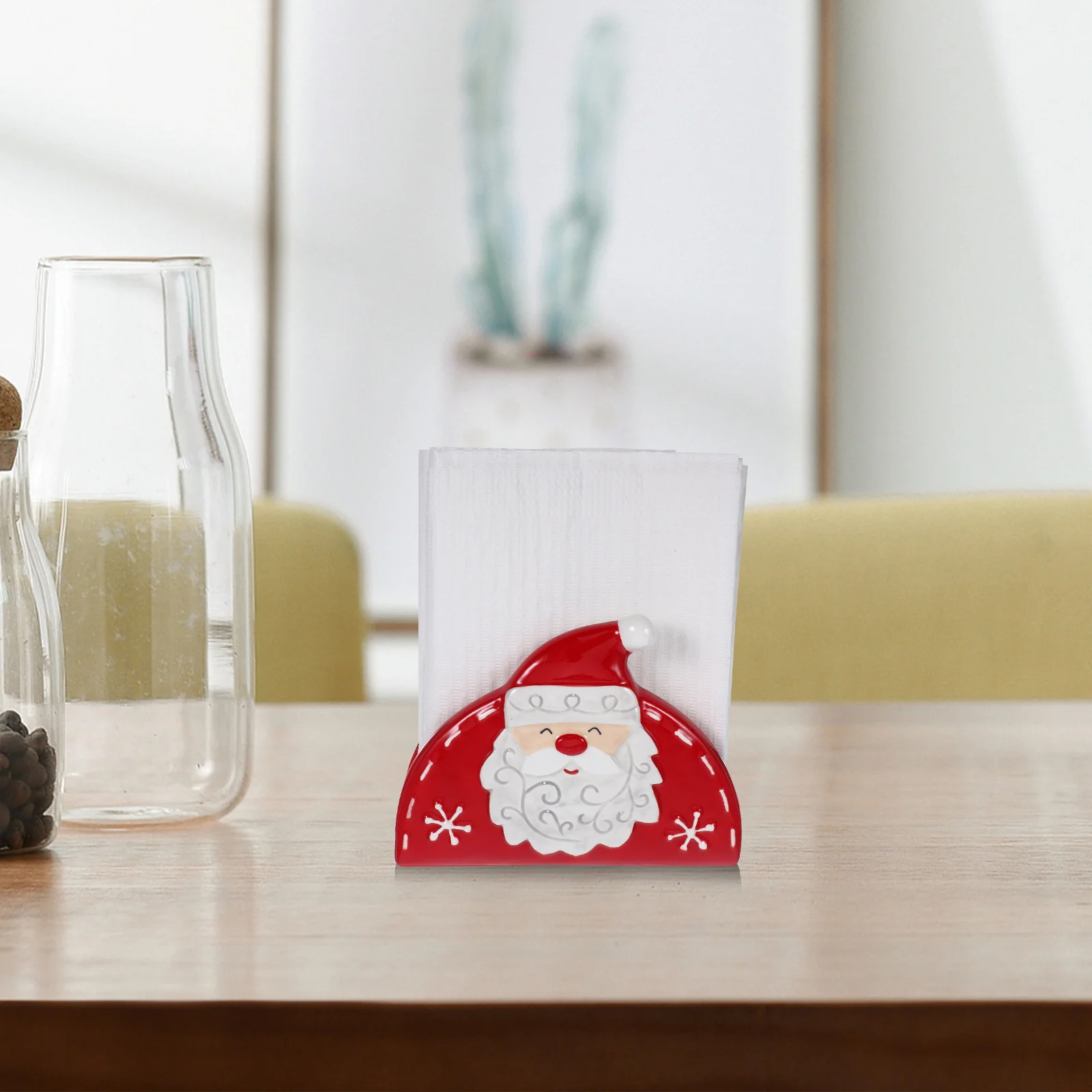 

Ceramic Santa Claus Napkin Holder Standing Napkin Dispenser Vintage Tissue Paper Holder for Kitchen Dining Table