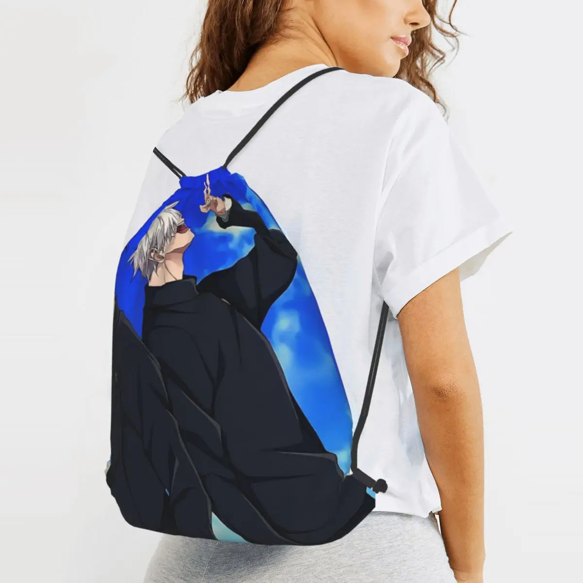 

JJK Anime Gojo Satoru Jujutsu Kaisen Backpacks Fashion Drawstring Bundle Pocket Sports Bag Book Bags for Man Woman School