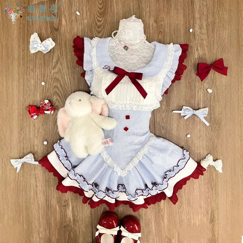 

Сладкая милая вишнёвая юбка бант а - шрифт пушистое платье ролевые костюмы вечеринка клуб карнавальный колледж кукла Лолита летом голубая белая полоса свежий фон кружевная кружева набросок тонких контуров платья слои т