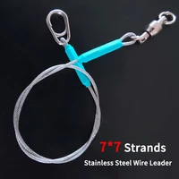 Ellllv 4 Uds 7*7 hebras líder de alambre de acero inoxidable con rodamiento giratorio y Clip correa de núcleo de acero de pesca hilo antimordida 4 tamaños