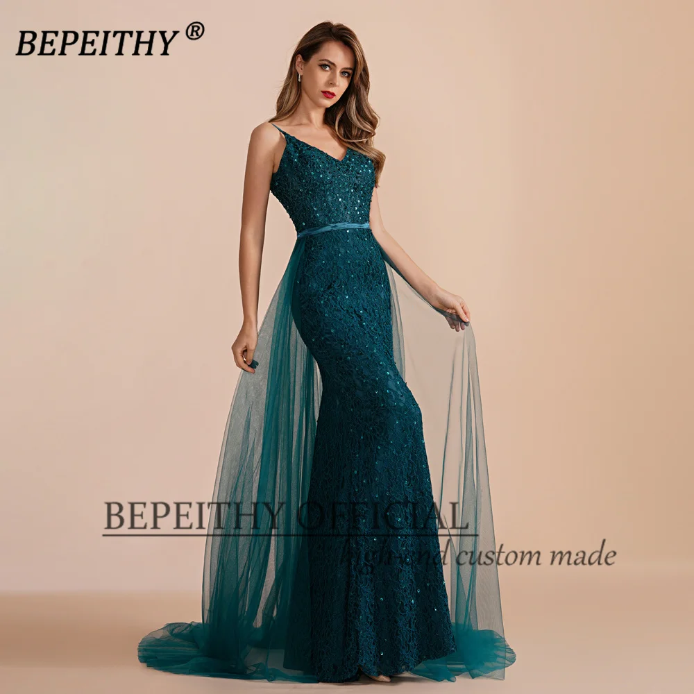 BEPEITHYCustomized Vestidos De Graduación V Neck Teal Lace Evening Formal Occassion Dress 2023 Women Mermaid Prom Party Gown New