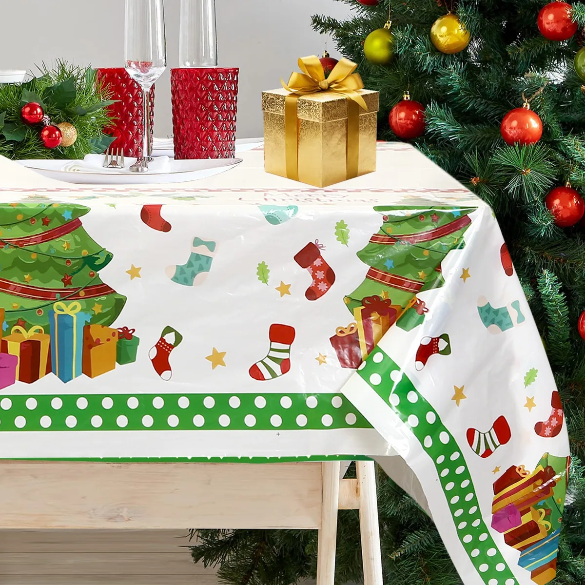 Christmas Plastic Tablecloth Winter Decorations For Home 2024 Xmas Table Cover Navidad Noel Table cloth Decor New year 2025