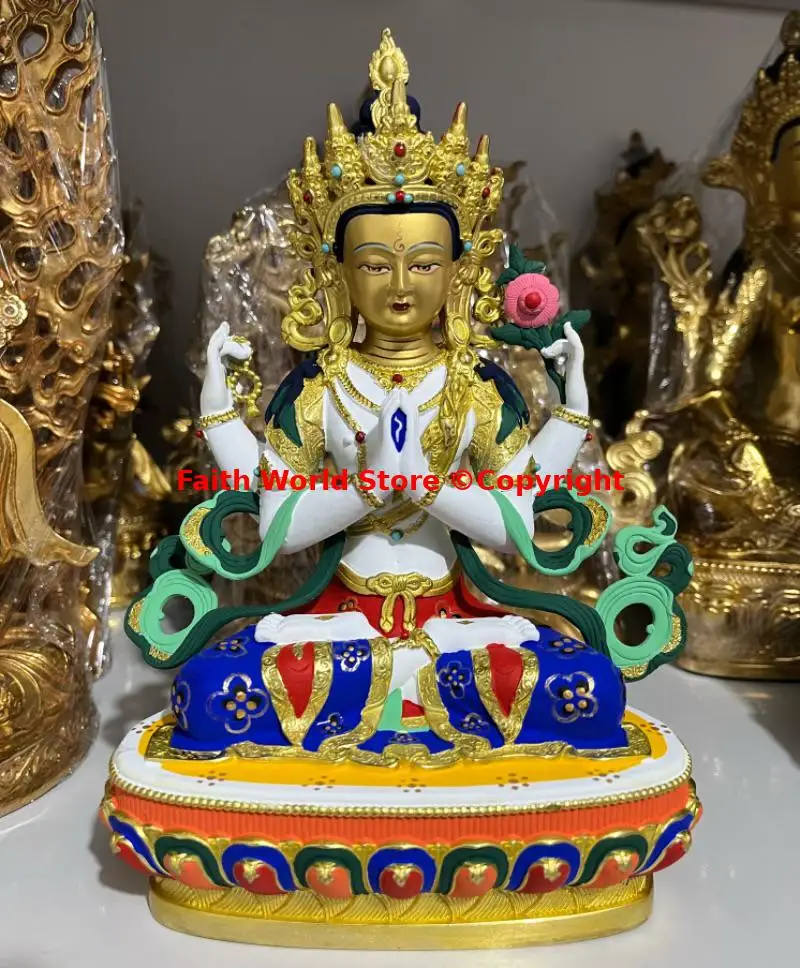 Shadakshari Avalokitesvara TOP GOOD Colored Buddha statue safety protection COPPER HOME lucky propitious family Altar worship