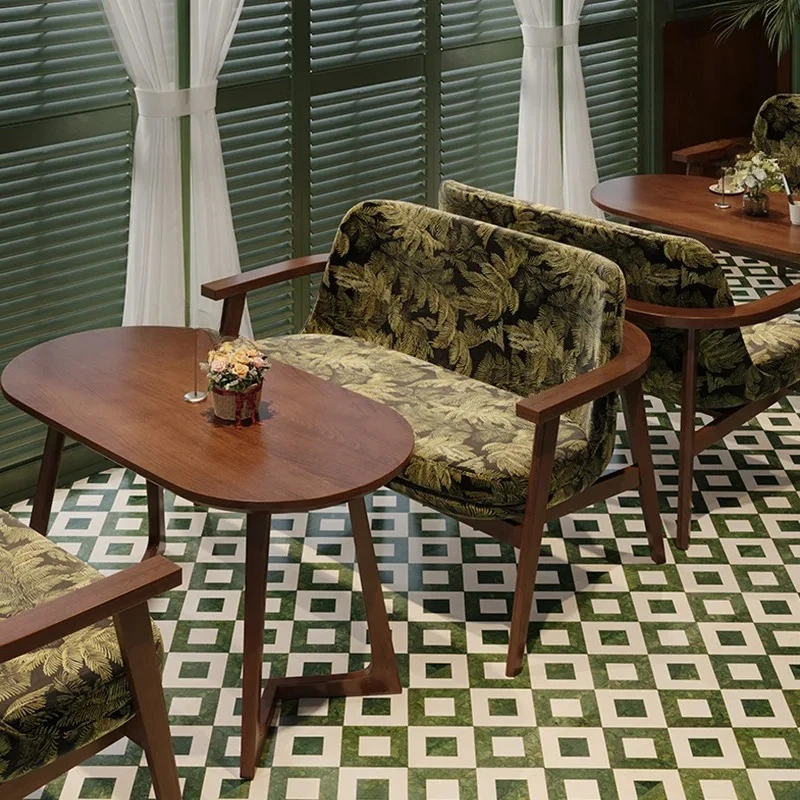 Retro Western Restaurant Dining Table and Chair Combination Cafe Leisure Tea Table Table and Chair Solid Wood Sofa Chair