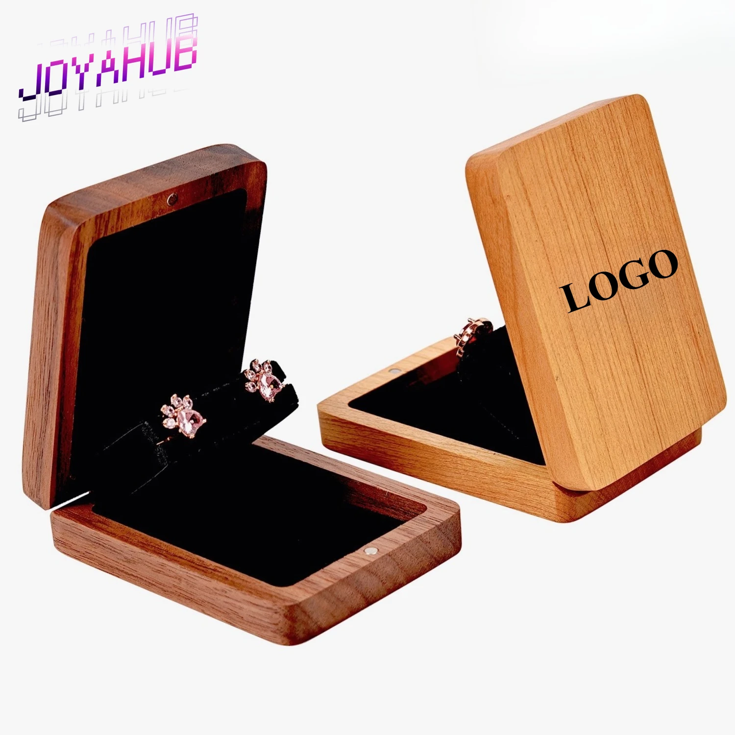 

Custom Logo Rotating Wooden Jewelry Display Box Case Magnetic Closure Velvet Lining European Retro Earring Organizer Gift Box