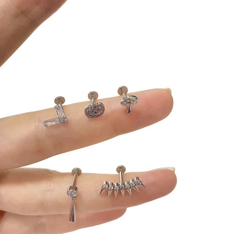 Titanium Spike Mushroom Tear Drop Ear Studs