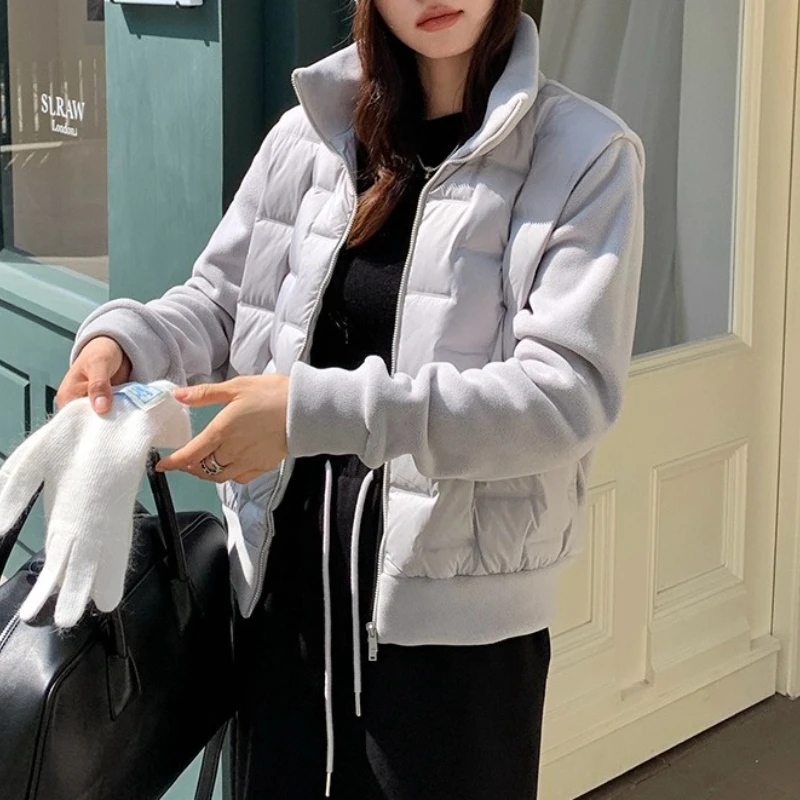 ผู้หญิงใหม่ขนแกะซิปเสื้อสเวตเตอร์ถักสีทึบเสื้อแจ็คเก็ตอุ่นลงเป็ดเกาหลีลงอเนกประสงค์ Top ในฤดูใบไม้ร่วงและฤดูหนาว Coat