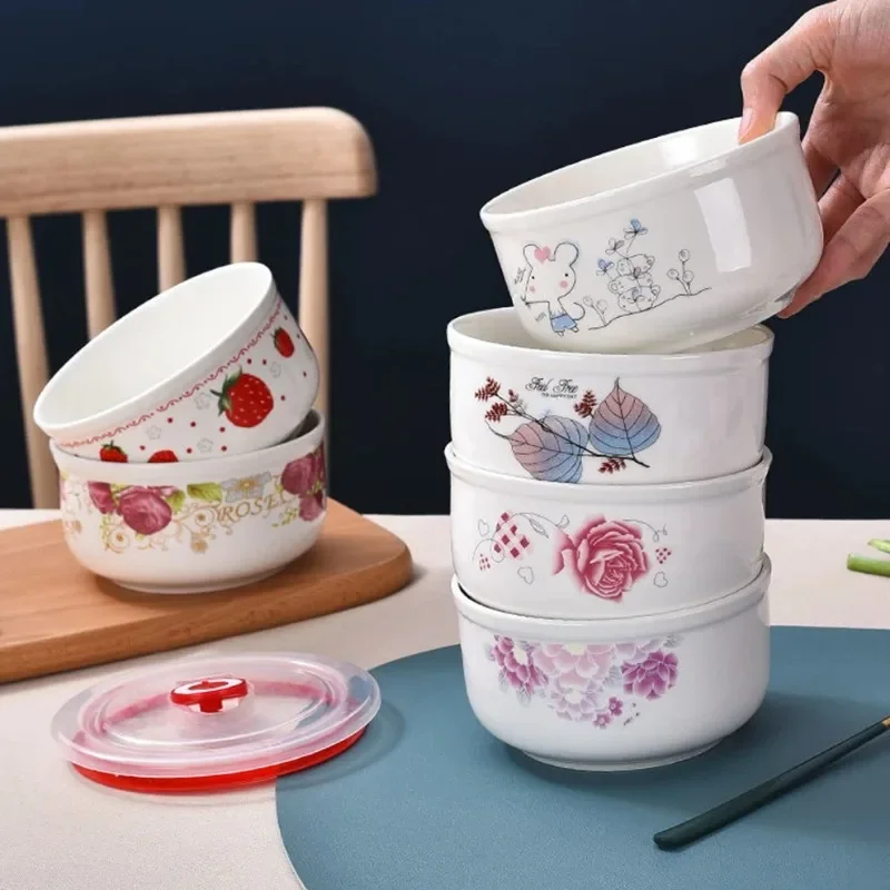 3PCS/Set New Bone China Lunch Box Ceramic Fresh-Keeping Bowl With Lid For Microwave Oven Sealed Bowl Food Storage Bowl