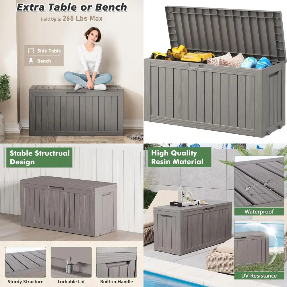 

75 Gallon Resin Outdoor Storage Box with Double Wall Panels - Waterproof Garden Deck Box for Hoses and More