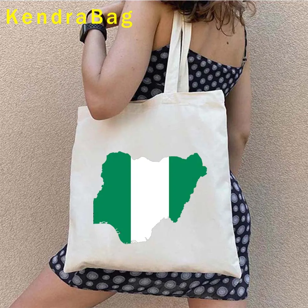 Nigeria Country Map Flag Abuja Lagos Nigerian Girl Patriotic Gift Love Heart Women Canvas Shoulder Tote Bag Shopper Cute Handbag