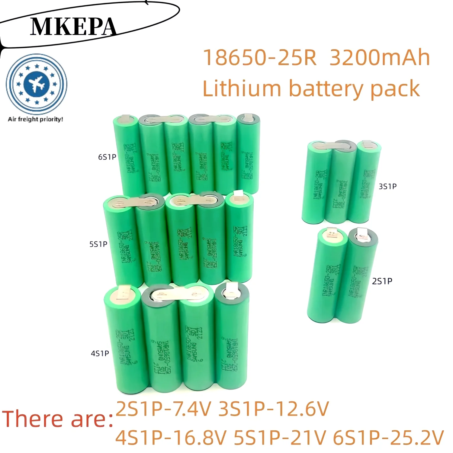 Customized 18650 25R 2P lithium battery pack, 2S-7.4V 3S-12.6 4S-16.8V 5S-21V 6S-25.2V suitable for screwdrivers