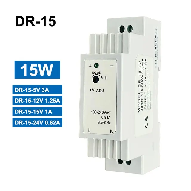 DC 12V 24V przełączanie szyny zasilającej mała objętość DR-15-0.63A transformatora 1.25A 5V 15V 15w