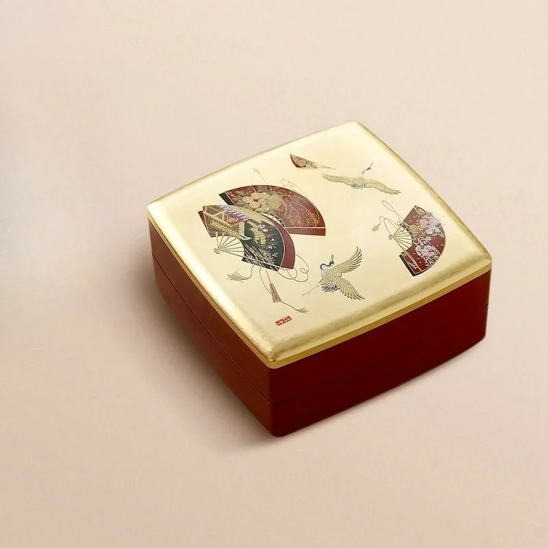 Caja de laca Dim Sum japonesa hecha a mano de doble capa, caja de almacenamiento de aperitivos y dulces para pastel de Luna de mediados de otoño