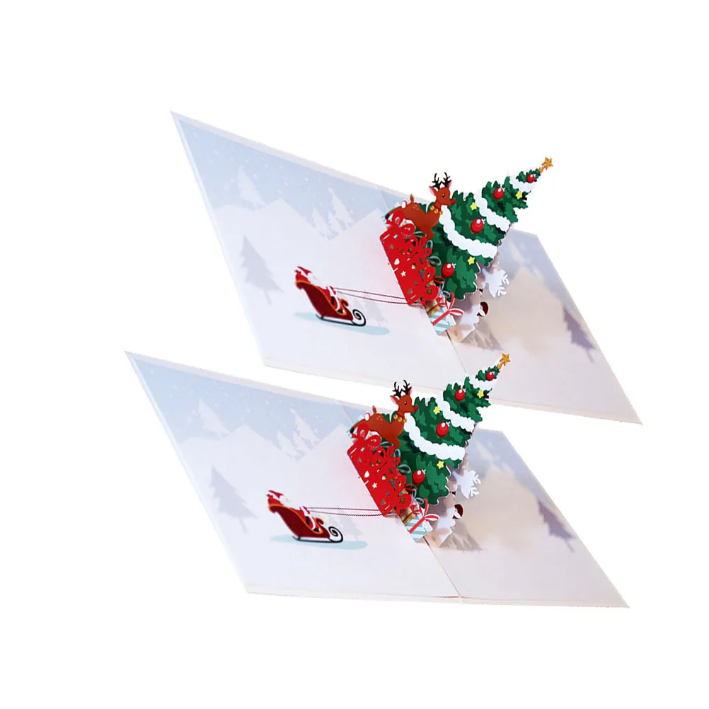 2Pcs Christmas Greeting Card Set Festive Deer Pattern 3D Thank You Cards for Holidays Anniversaries Blessing Card for Loved Ones