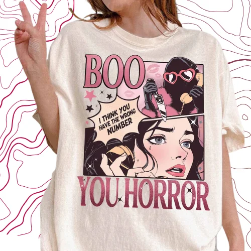 

Boo Your Horror Halloween Anime Pink Girl I Think You Have The Wrong Num T-Shirt