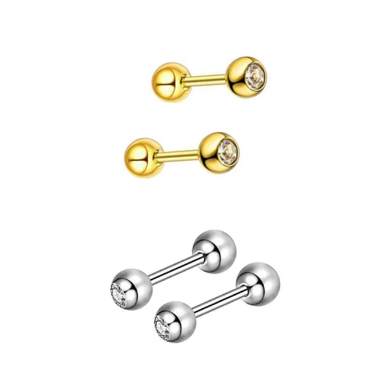 16G CZ Crystal Stainless Steel Screw Back Dumbbell-Style Stud Earrinngs For Men Women Girls Delicate Jewerlry