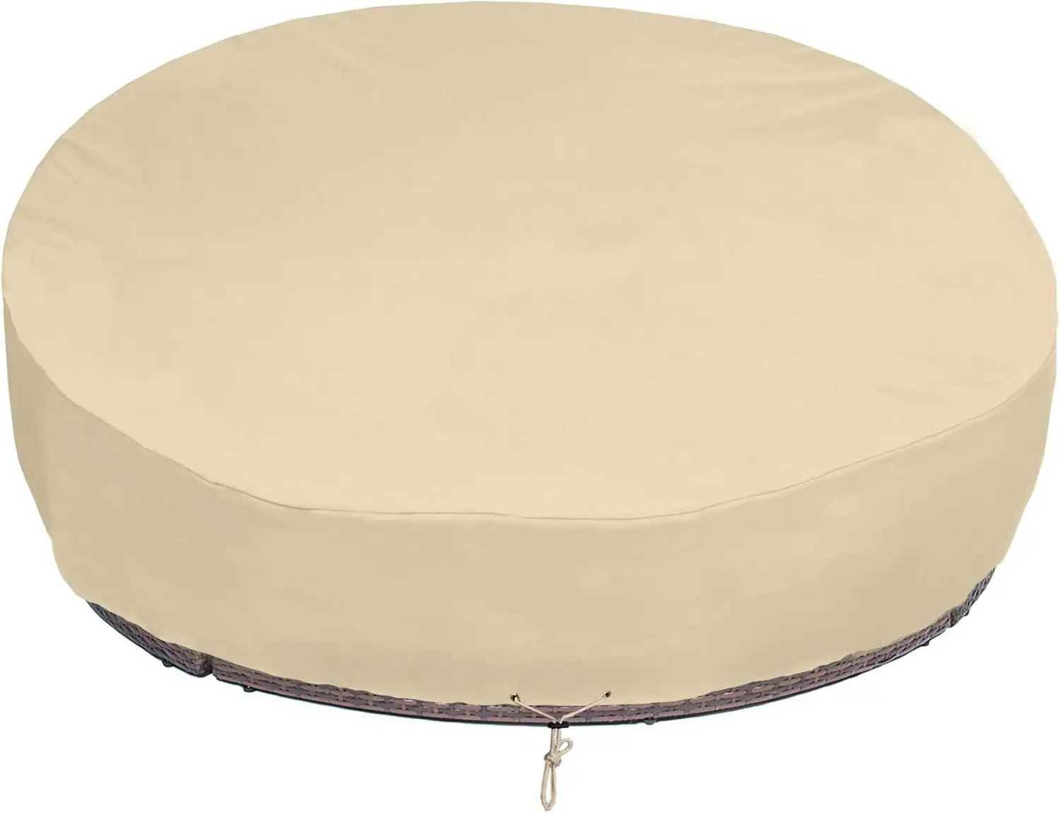 

Waterproof Round Outdoor Daybed Cover, Heavy Duty All Weather Protection with Taped Seams, 75"Dia x 35"/16"H Beige