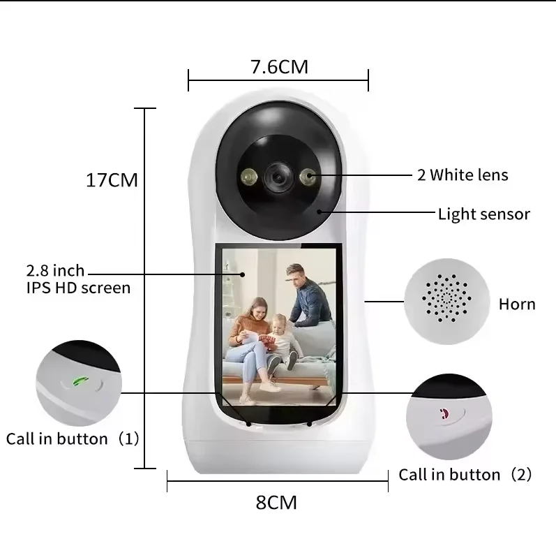 2.8 Polegada wifi vedio monitor do bebê 8mp câmera de vigilância ip tela ips detecção de som hd casa inteligente ptz cam proteção segurança