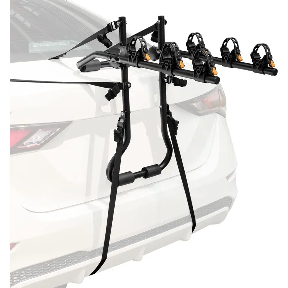 

Adjustable Trunk Bike Rack with Protective Cradles and Straps for Various Car Types
