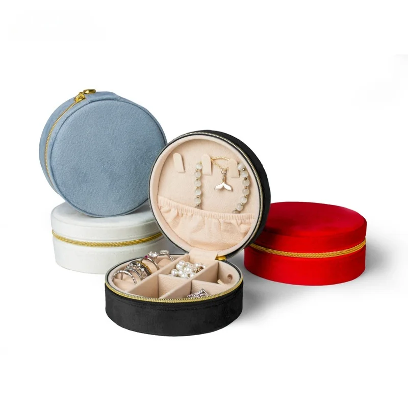 

Round Velvet Jewelry Box Personalized Travel Jewellery Organizer with Detachable Dividers for Women Rings Earrings Necklaces