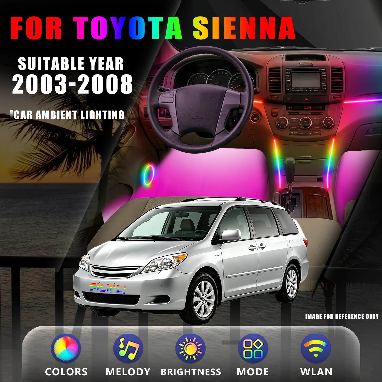 FOR TOYOTA Sienna 2003-2008 YEAR DREAM COLOR 18 Lights car ambient light kit full cabin linked flow stream sliding door warning alert speed adaptive dimming hidden wiring upgrade kit
