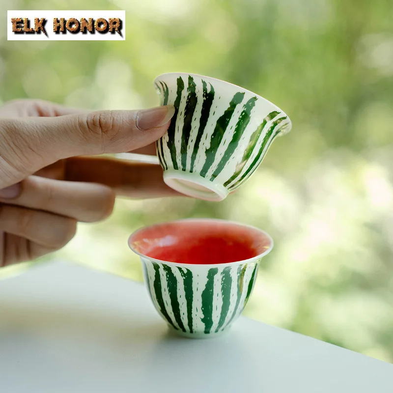 

2pc/set Creative Watermelon Master Cup Zen Ceramic Teacup Small Tasting Mug Vintage Tea Bowl Smelling Cup Tea Ceremony 40ml