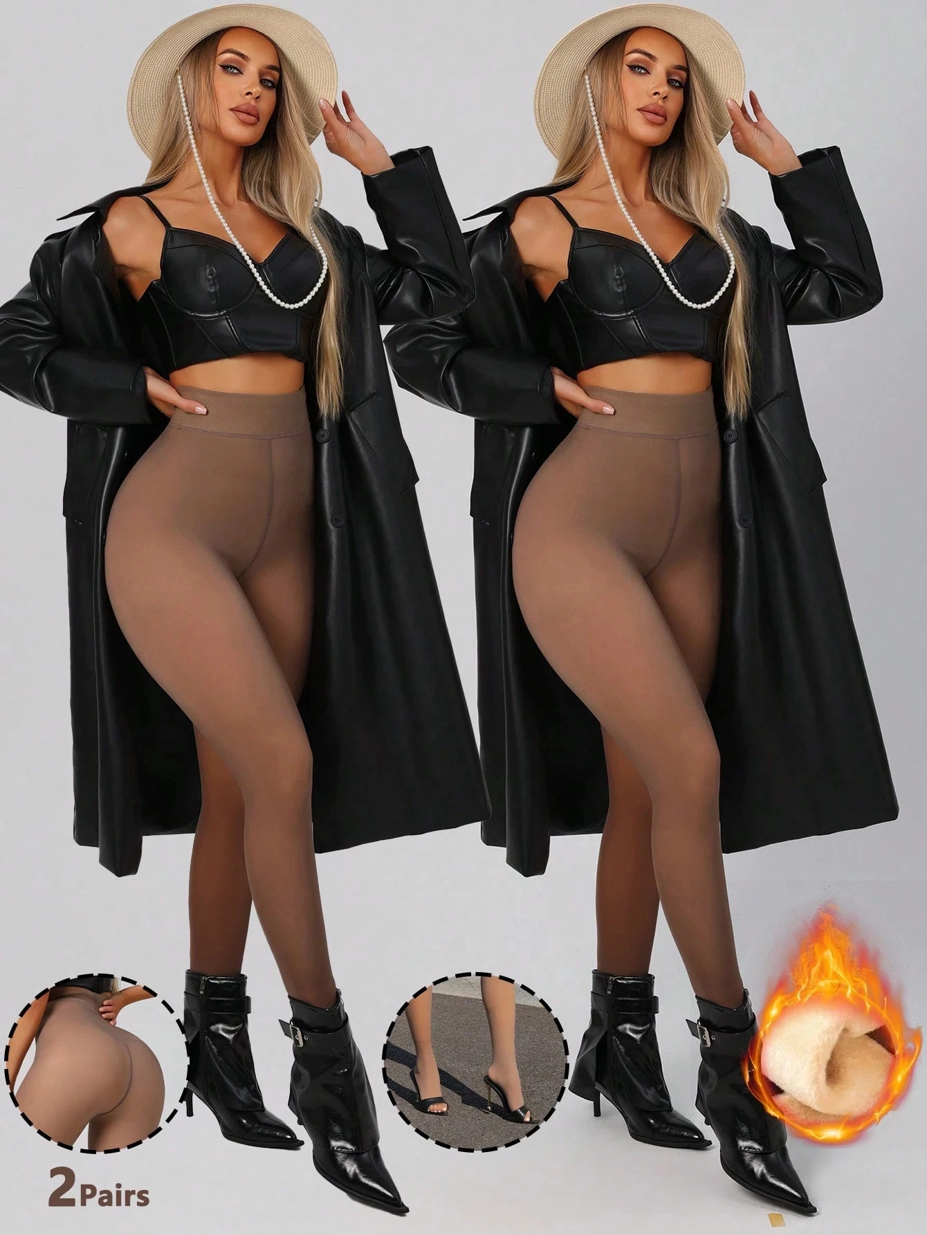 زوجان من الجوارب النسائية المثيرة باللون الأسود الشفاف، جوارب طويلة للخريف/الشتاء للأعمال، أنيقة للمكتب اليومي (مناسبة لـ 5-15 ° ج) #3