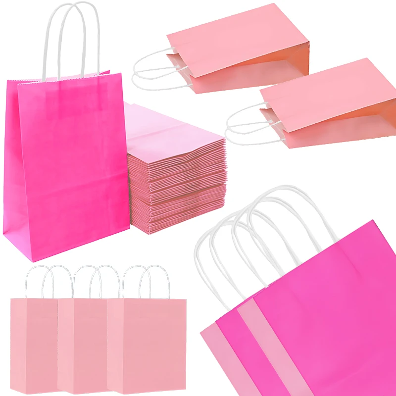 Aliexpress 6/12PCS Paper Bag Pink Rosered Kraft Handle Paper Bag Festival Birthday Gift Packaging Materials Party Souvenirs Goodie Bags ZYF - Aliexpress Deal