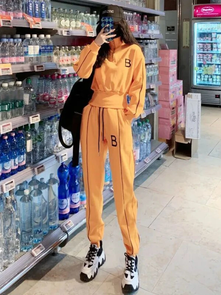 Full Zip Up Top Pants with Zipper Sport Women\'s Sweatshirt 2 Piece Set Novelty Nice Color Casual Warm Essential E Woman Clothing