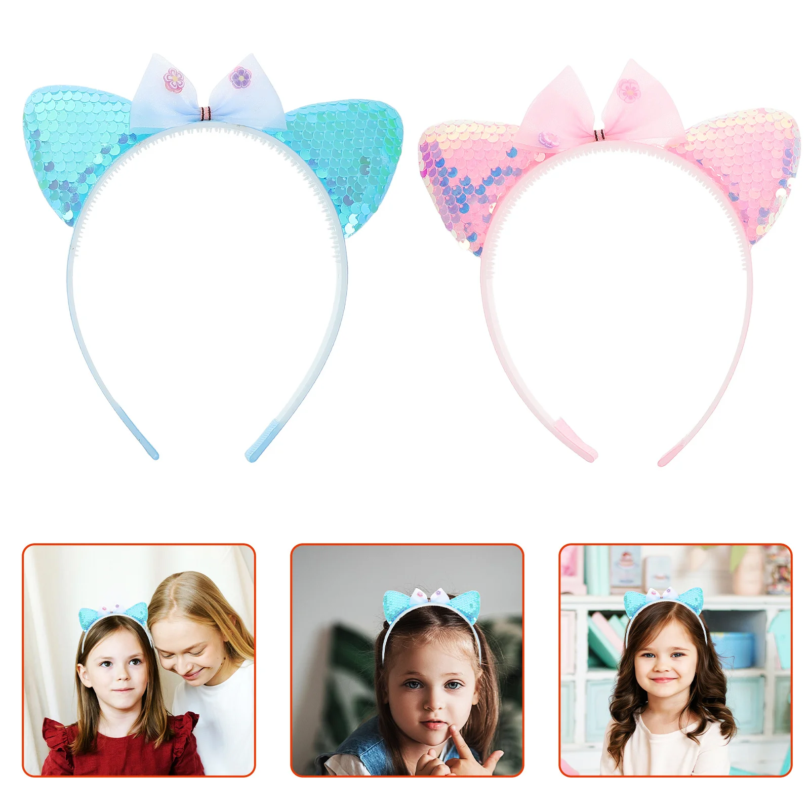 

2pcs Cute Cat Ears Headband For Girls Sparkly Glitter Hair Clips Kids Party Holiday Wear Children'S Hair Accessories