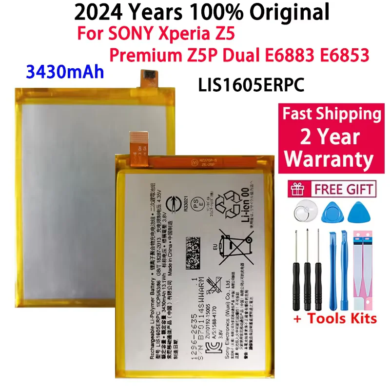 

Battery Replacement For Sony Xperia Z5 Premium, 3430mAh, LIS1605ERPC, Battery For Z5P Dual E6883 E6853, 100% Original