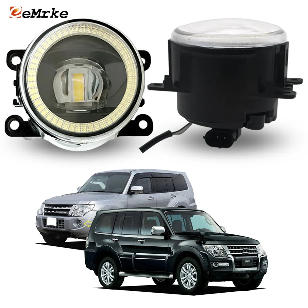 LED Lens Fog Lights Assembly for Mitsubishi Pajero 4 IV V8_ V9_Montero / Shogun 2007 2008 2009-2018 2019 Angel Eyes DRL Car PTF