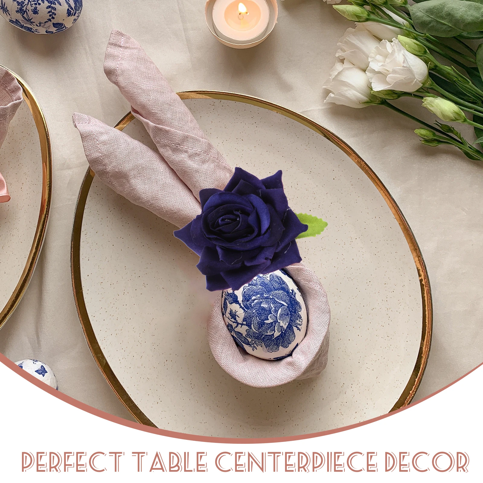 

4 Pcs Napkin Ring Dining Holder Linen Napkins Table Decor Plastic Artificial Flower Girls Valentine Party Wedding Cake Bouquet