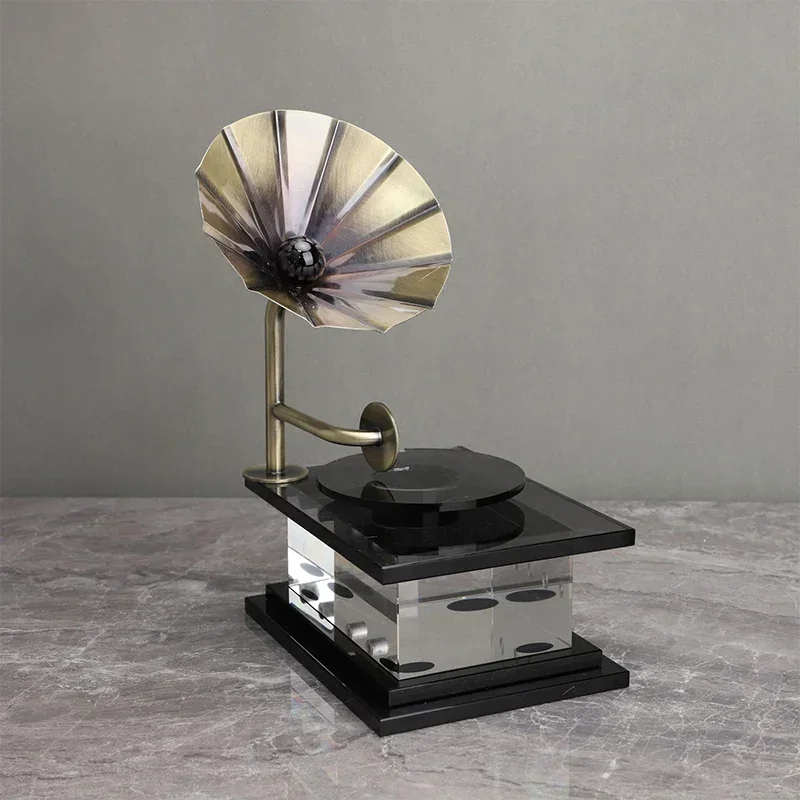 modern home accessories glass decoration crystal gramophone ornament