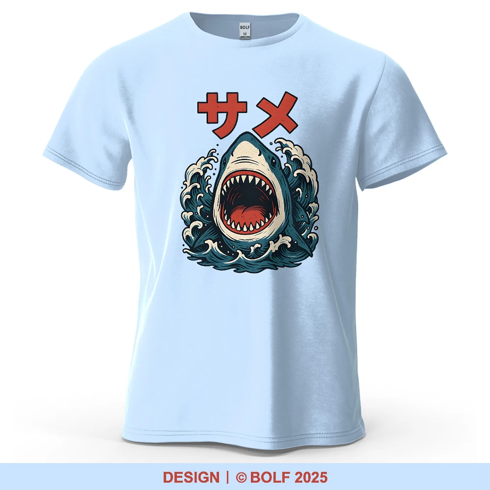 Shark Wave Cooles bedrucktes Herren-T-Shirt aus 100 % Baumwolle, übergroße Surfkultur-Grafik-T-Shirts für Damen, Tops, T-Shirts, Streetwear