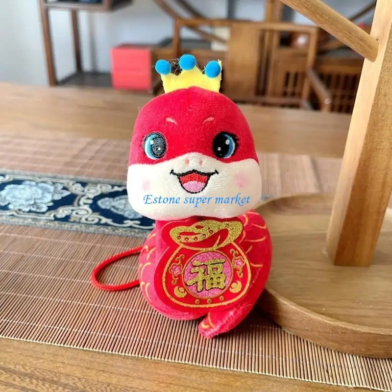 090B Cartoon Zodiacs Snake Hanging Decoration Animal Plush Toy Chinese New Year Accessory Handmade Office Desk Ornament