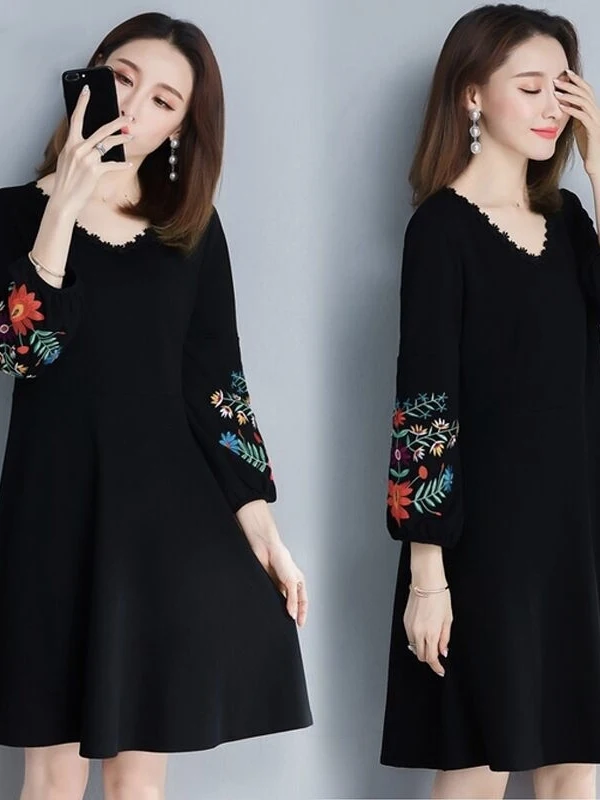 

Модное платье средней длины больших размеров, скрывающее фигуру, с высокой талией, А-силуэт, в корейском стиле, для повседневной носки, из полиэфирного волокна, весна-осень.