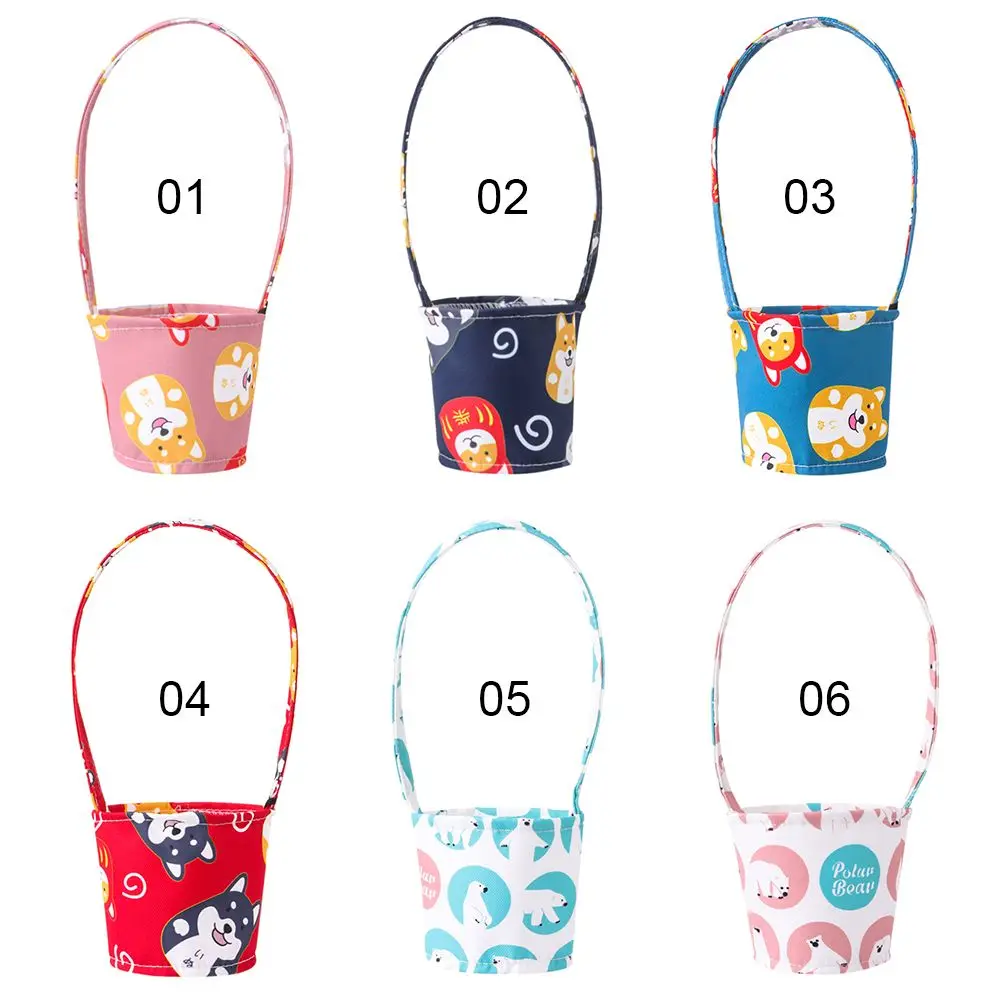 Handbag with Handle Reusable Japanese Beverage Cups Holders Canvas Dog Series Coffee Tea Mug Bag Portable