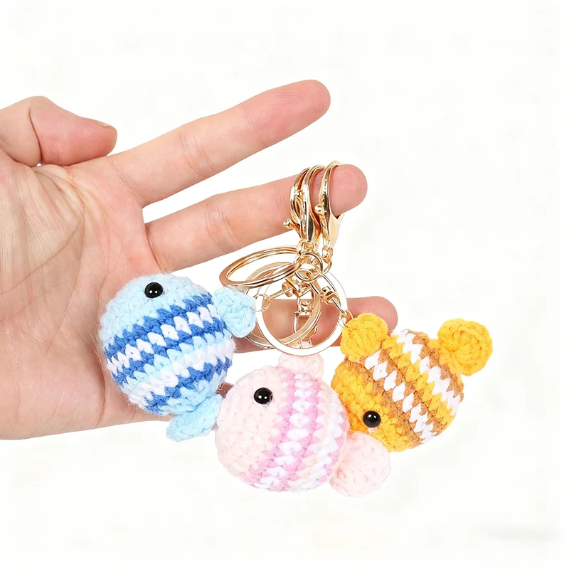 

Creative Handmade Crochet Wool Yarn Small Colorful Fish Doll Car Keychain Ornament Mirror Charms Pendant