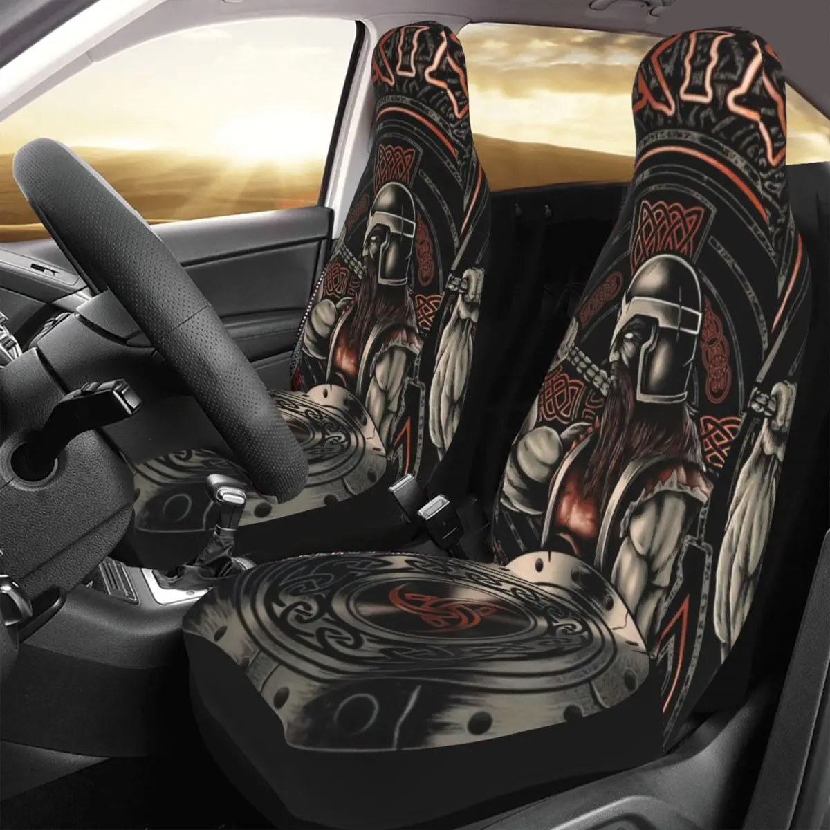 Viking Car Seat Cover Custom Printing Universal Front Protector Accessories Cushion Set