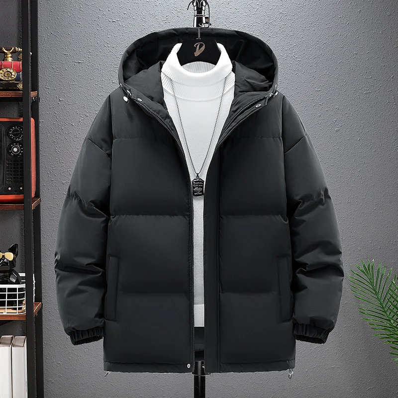 

Мужская повседневная модная утепленная зимняя куртка с капюшоном, теплая, свободного кроя, из полиэстера, с длинными рукавами, на молнии