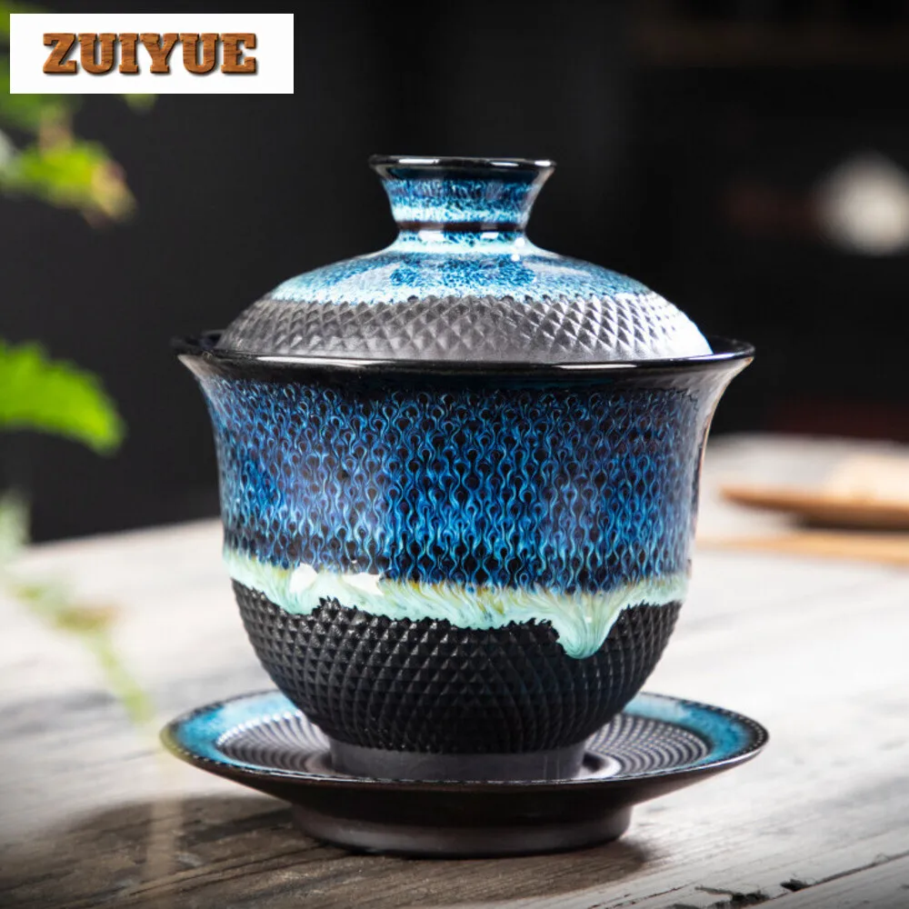 180ML Dehua Kiln Change Ceramic Gaiwan Tea Cup Handmade Tea Tureen Mugs Chinese Retro Tea Set Accessories Master Cup Drinkware