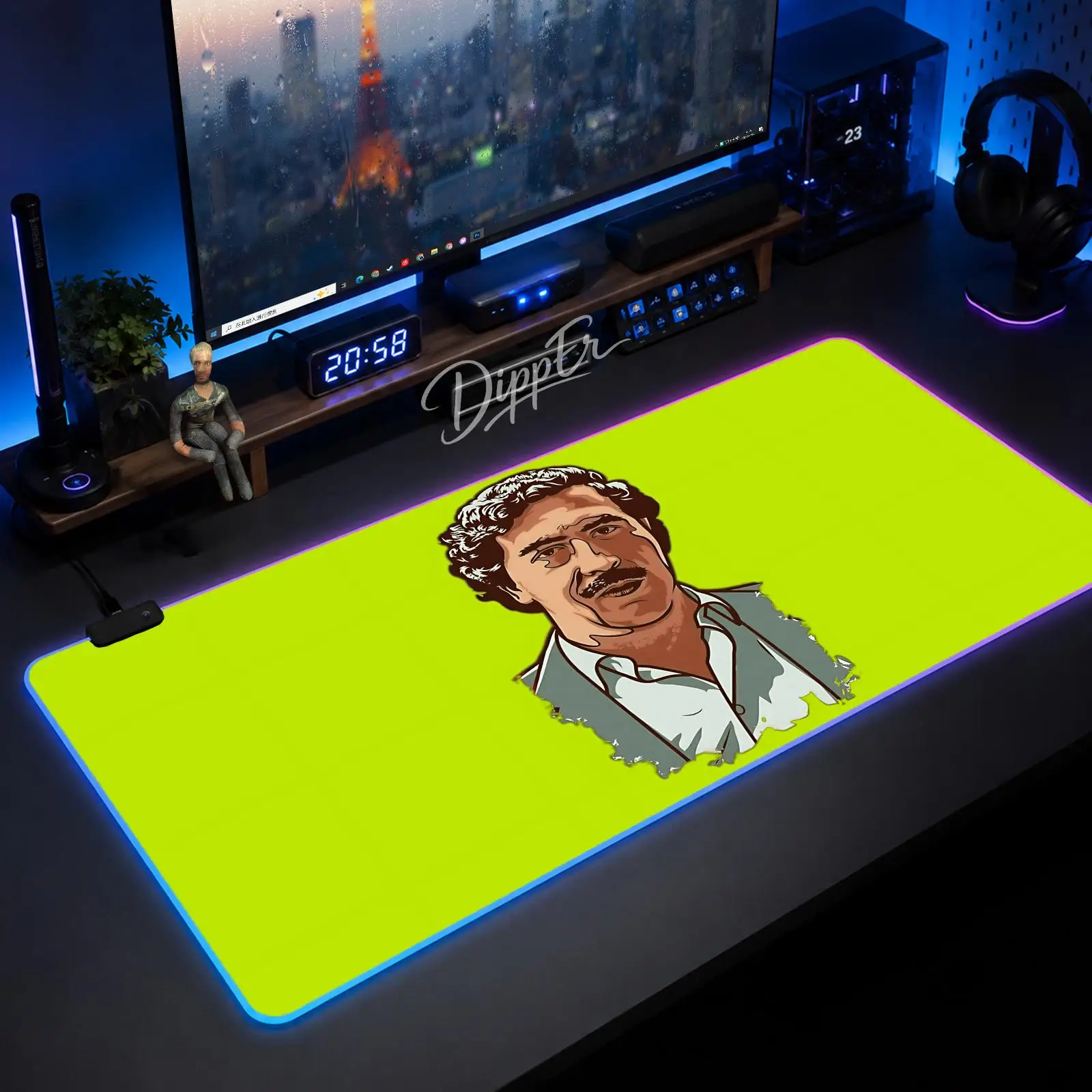 

A-Tv P-Pablo Escobar Mouse Pad Large Size LED Glowing Table Pad XXL Gaming Non-slip Rubber Mat With Backlight