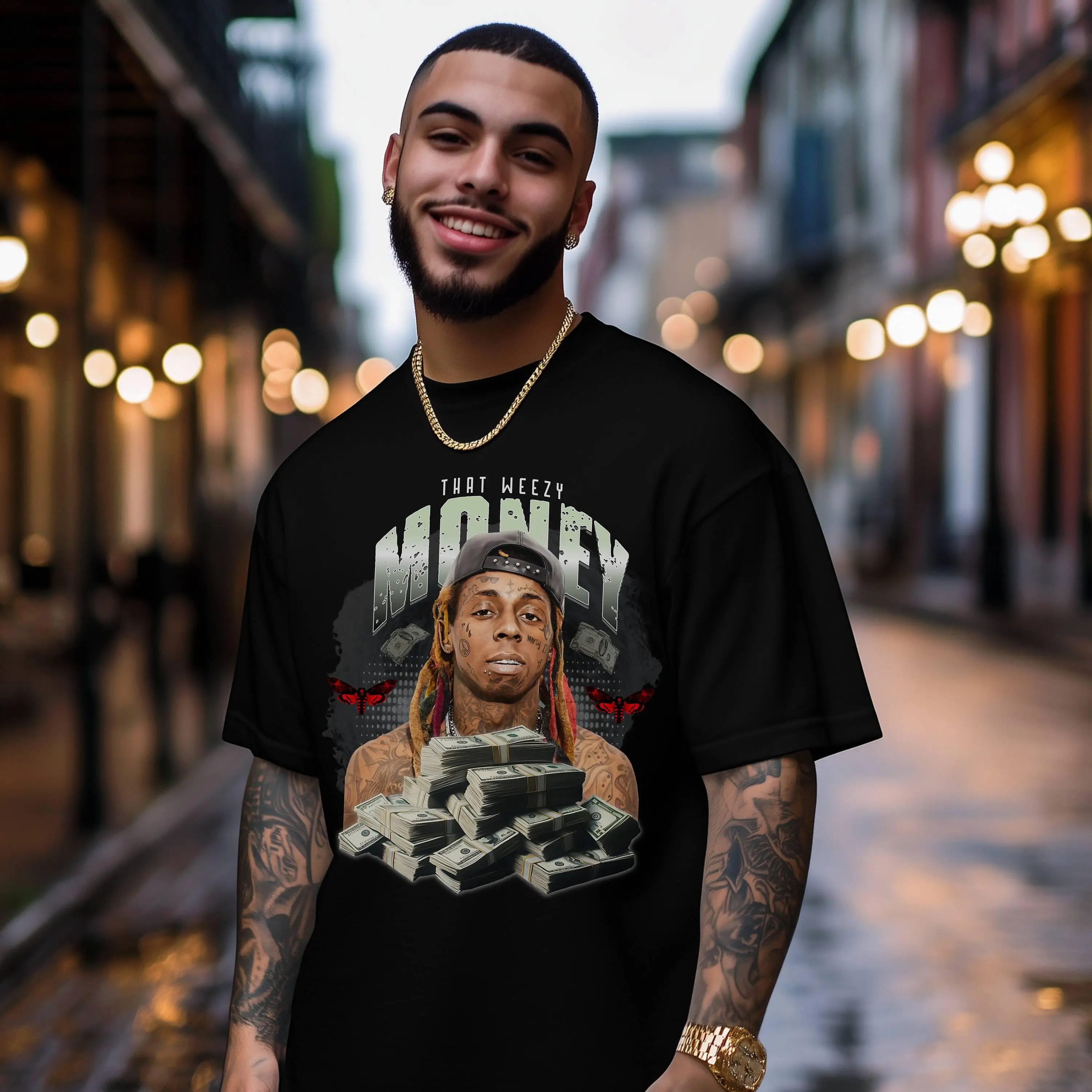 2025-26 الصيف الهيب هوب ليل واين 100% القطن تي شيرت مطبوع للجنسين الرجال النساء الرجال الأسود طاقم الرقبة قصيرة الأكمام تنفس Y2k