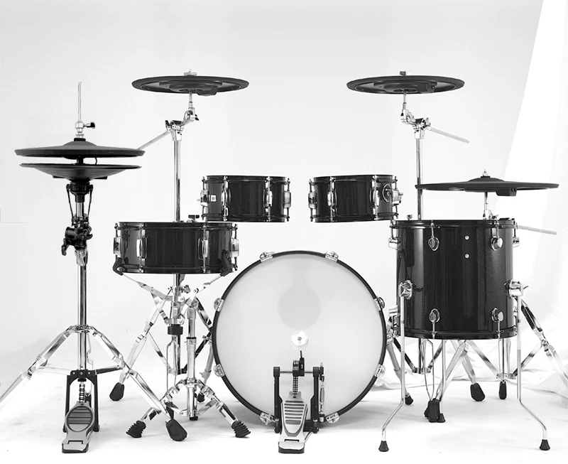 

Лимонный барабан T950 Профессиональный блестящий черный/темное дерево без модуля электронной барабанной установки