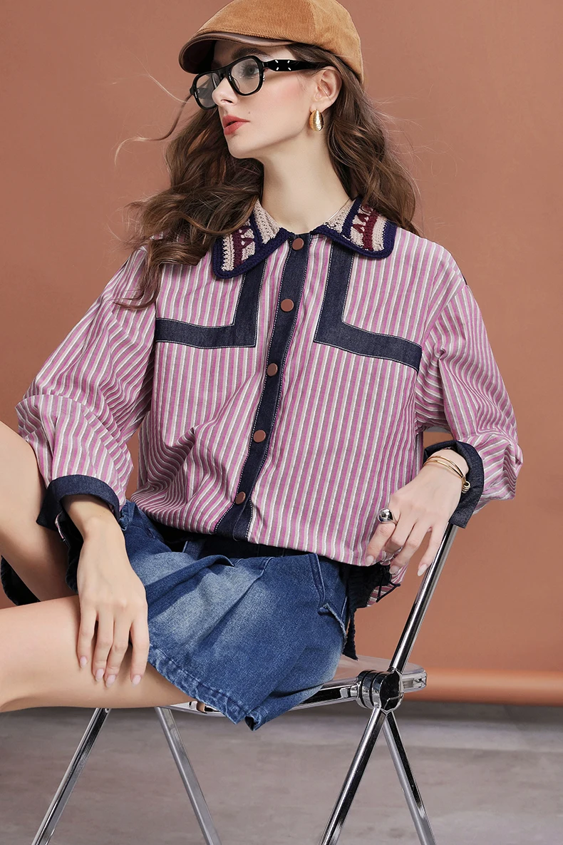 Shirt Women Print Print Long Sleeve Blouse Casual Feminina Blousa Vintage Retro Flowers Collar Patchwork Spliced Shirts NZ286