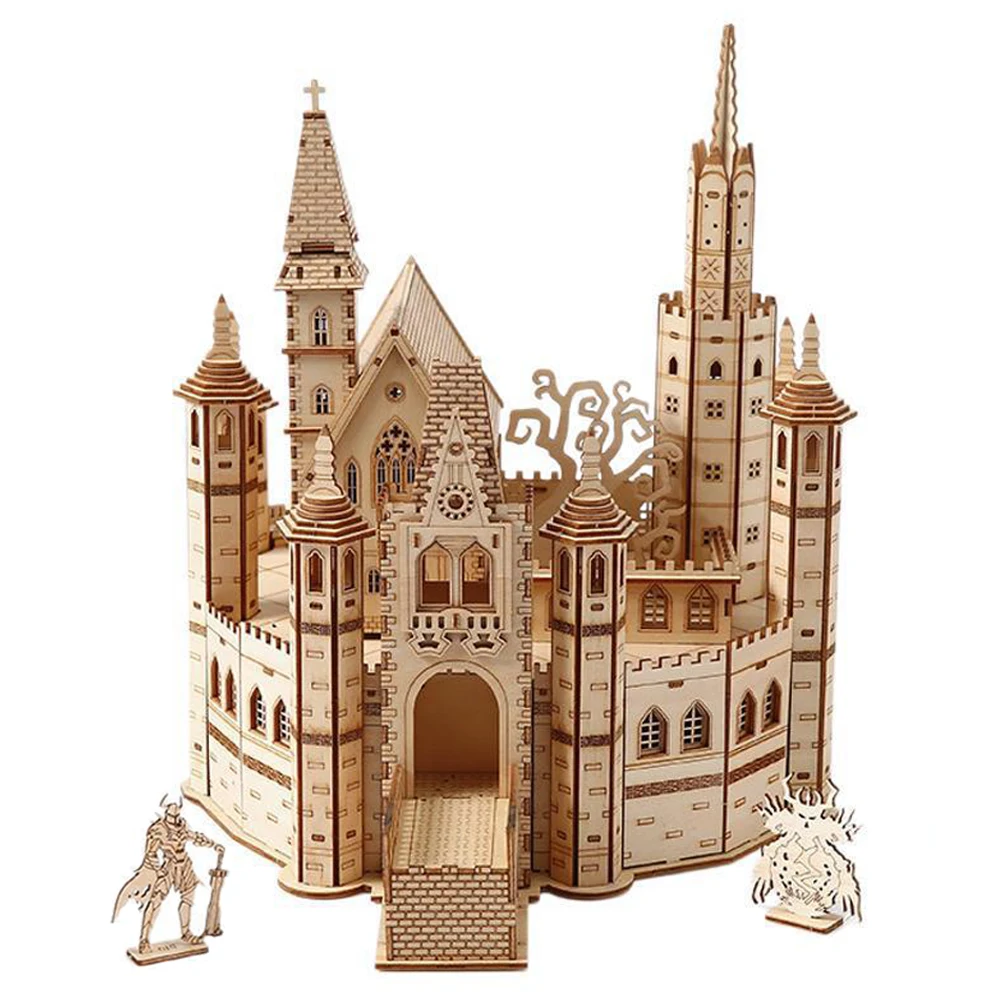 Casa de Rompecabezas de Madera 3D, Royal Knight's Creed: El Castillo Perdido, Kits de Modelos de Ensamblaje DIY, Juguete Retro para Niños, Regalos de Decoración para Adultos