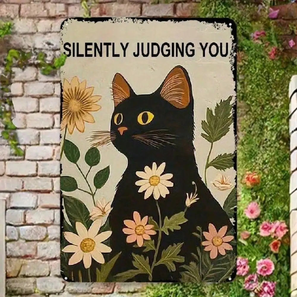 CIFBUY Funny Judging Cat Retro Vintage Aluminum Wall Art Waterproof Durable Metal Sign for Home Kitchen Bar Man Cave Decor