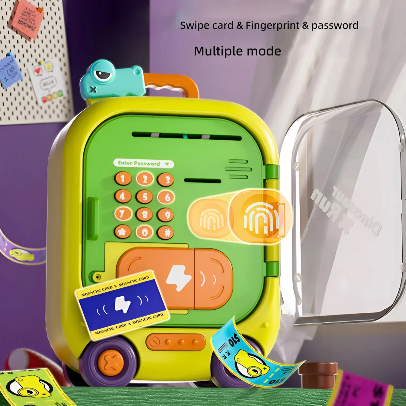 Hucha con contraseña para deslizar, música, gran capacidad, portátil, multifuncional, caja de ahorro de dinero, tarjeta, juguetes para niños, regalos